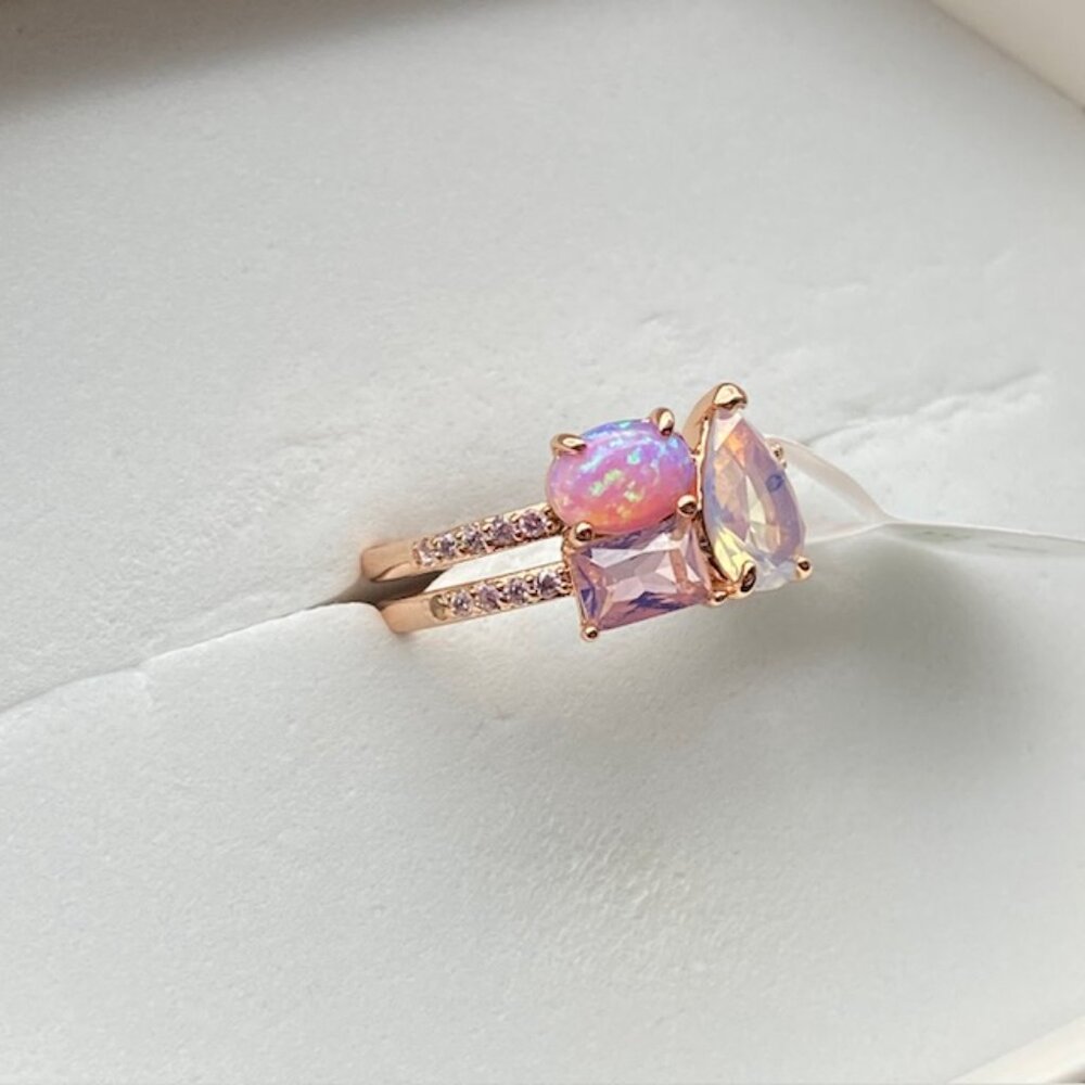 Fire Opal & Moonstone on Rose Gold Plating RBP7479 Ring Size 8 - Picture 2 of 4